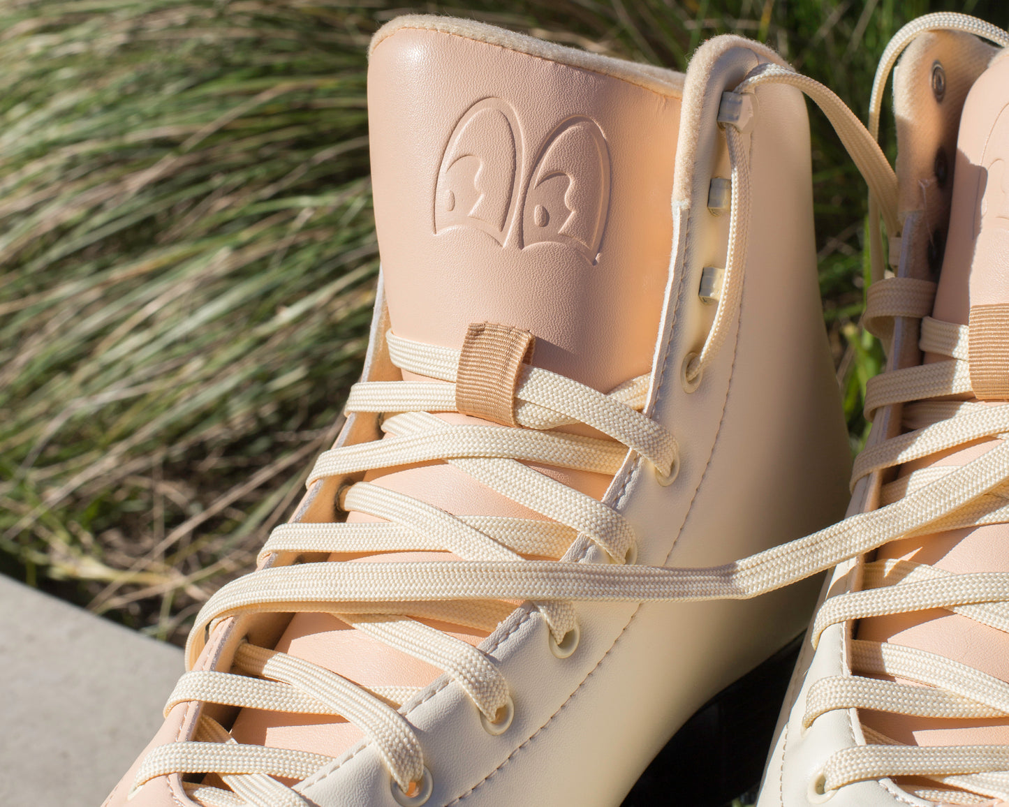 Chuffed Skates cruiser beginner roller skate - sunrise colour (peach & tan) embossed eyes detail